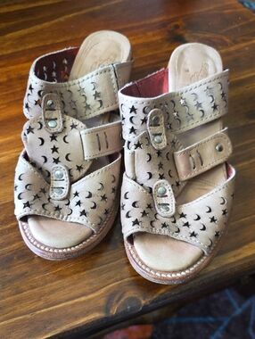 Freebird Moonstar Beige Leather Sandals with Star & Moon Cutouts